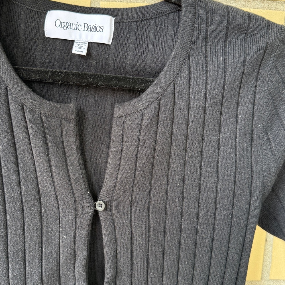 Organic Basics Women's Black Ribbed Button Cardigan